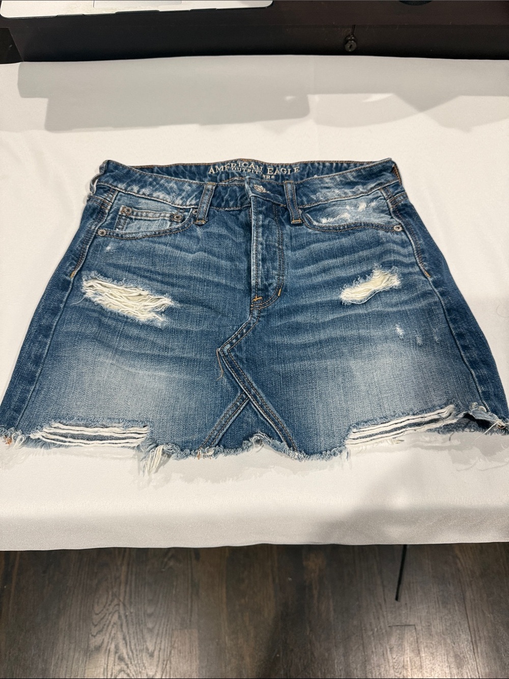 American Eagle Outfitters Blue Distressed Denim Mini Skirt